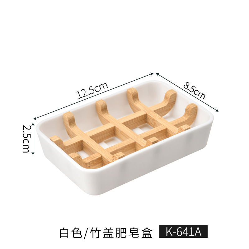 Jabonera con Drenaje para Baño Plástico PP y Bambú Biodegradable, Con Drenaje para Baño Doméstico image 9