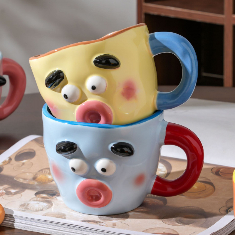 Tazas de cerámica de nicho feas, tazas de agua caseras de alto nivel, tazas de cumpleaños