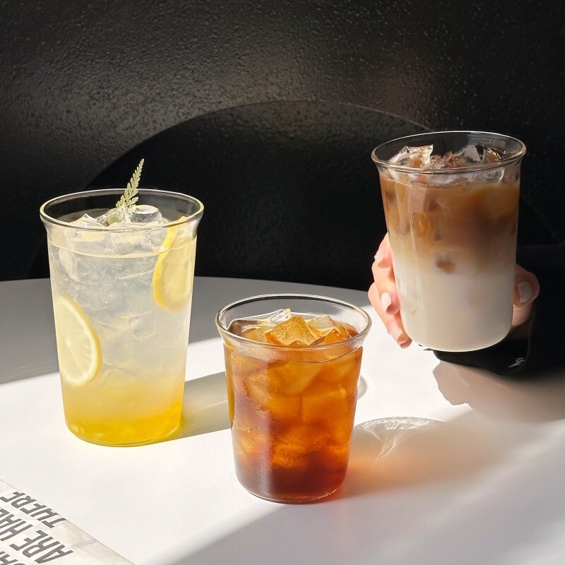Ins Style Simple Ice American Latte Coffee Cup Transparent Glass Milk Tea Juice Cup Milk Cup Cold Brew Cup