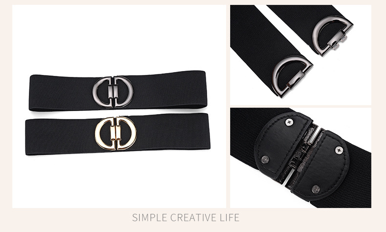 Moda popolare stile lettera tre dimensioni fibbia nera tessitura elastica ampia copertura in vita Cintura da donna versatile giacca a vento_voghion.com