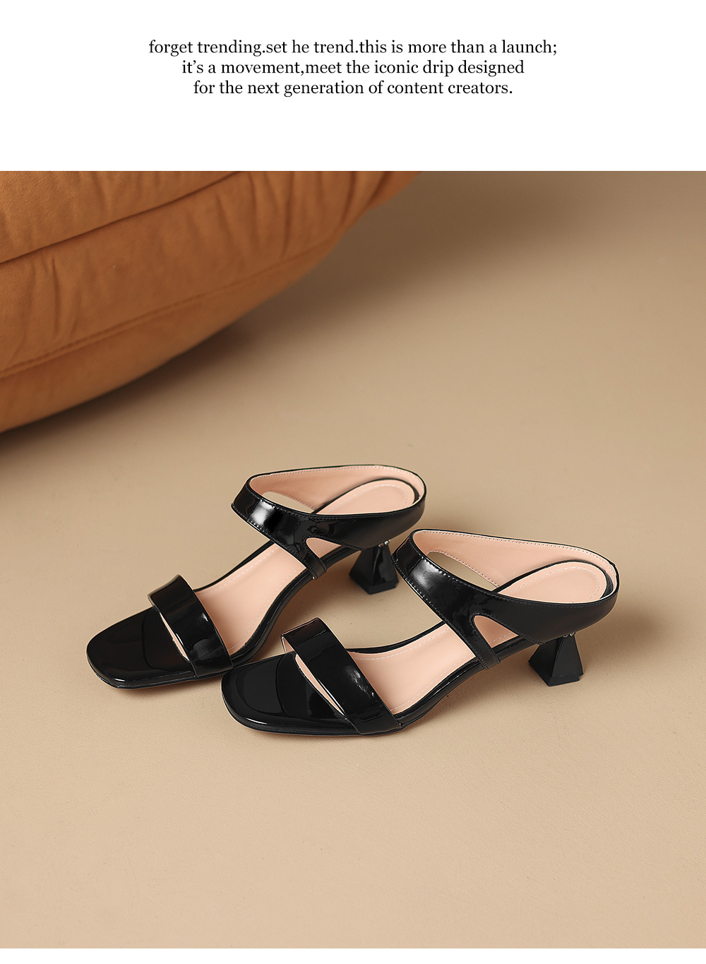 Sandal nữ hở mũi gót 5 cm da bò quai ngang đơn giản — đen chi tiết 23