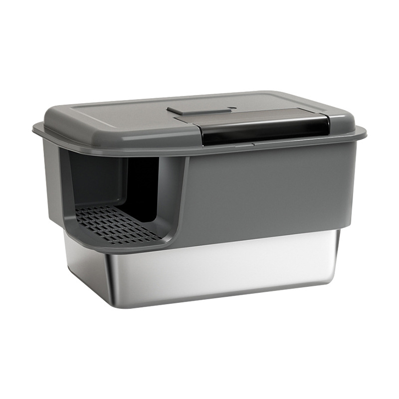Big Mac corredor de acero inoxidable lavabo de arena para gatos anti-spillado tipo semi-cerrado inodoro de plástico para gatos anti-odor artículos para mascotas