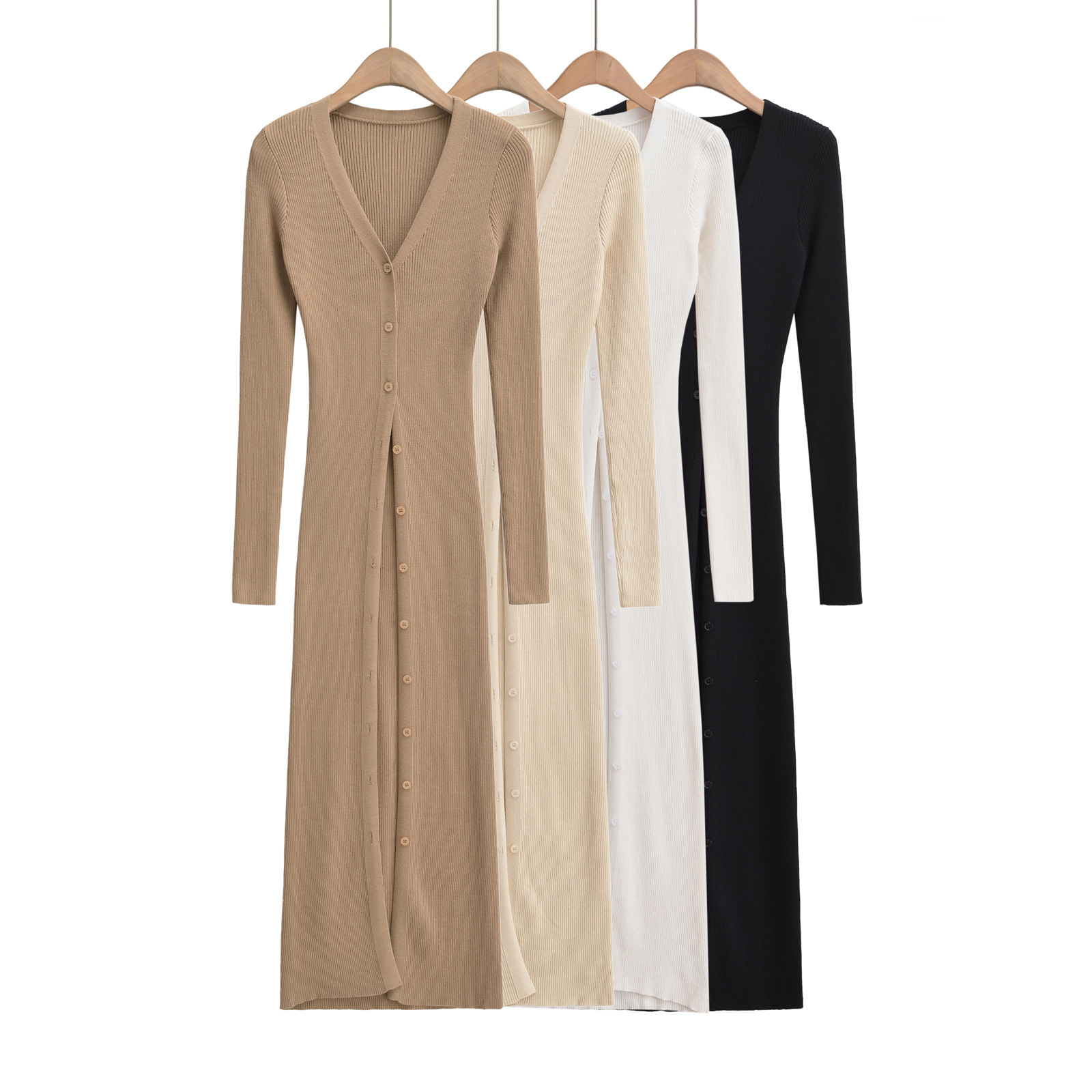 美拉德V领温柔风中长款修身防晒针织开衫女气质长袖毛衣外套23205