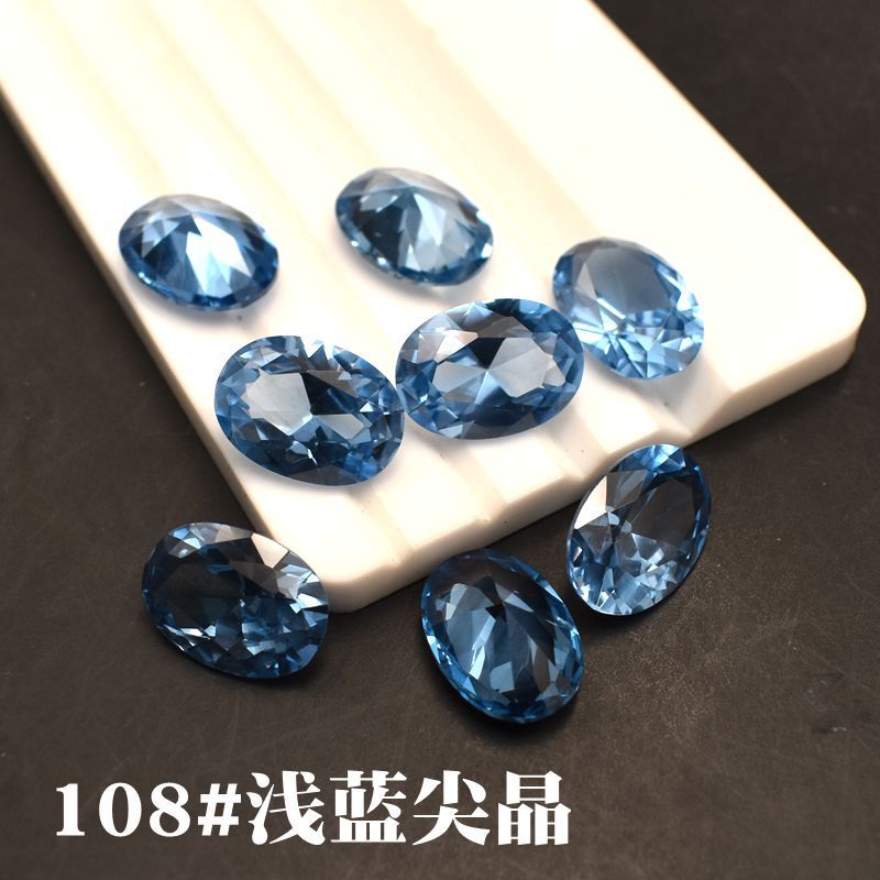 108# light blue sharp crystal egg-shaped ring surface bare stone Oval shallow sapphire egg-shaped sharp Crystal paraffin Stone