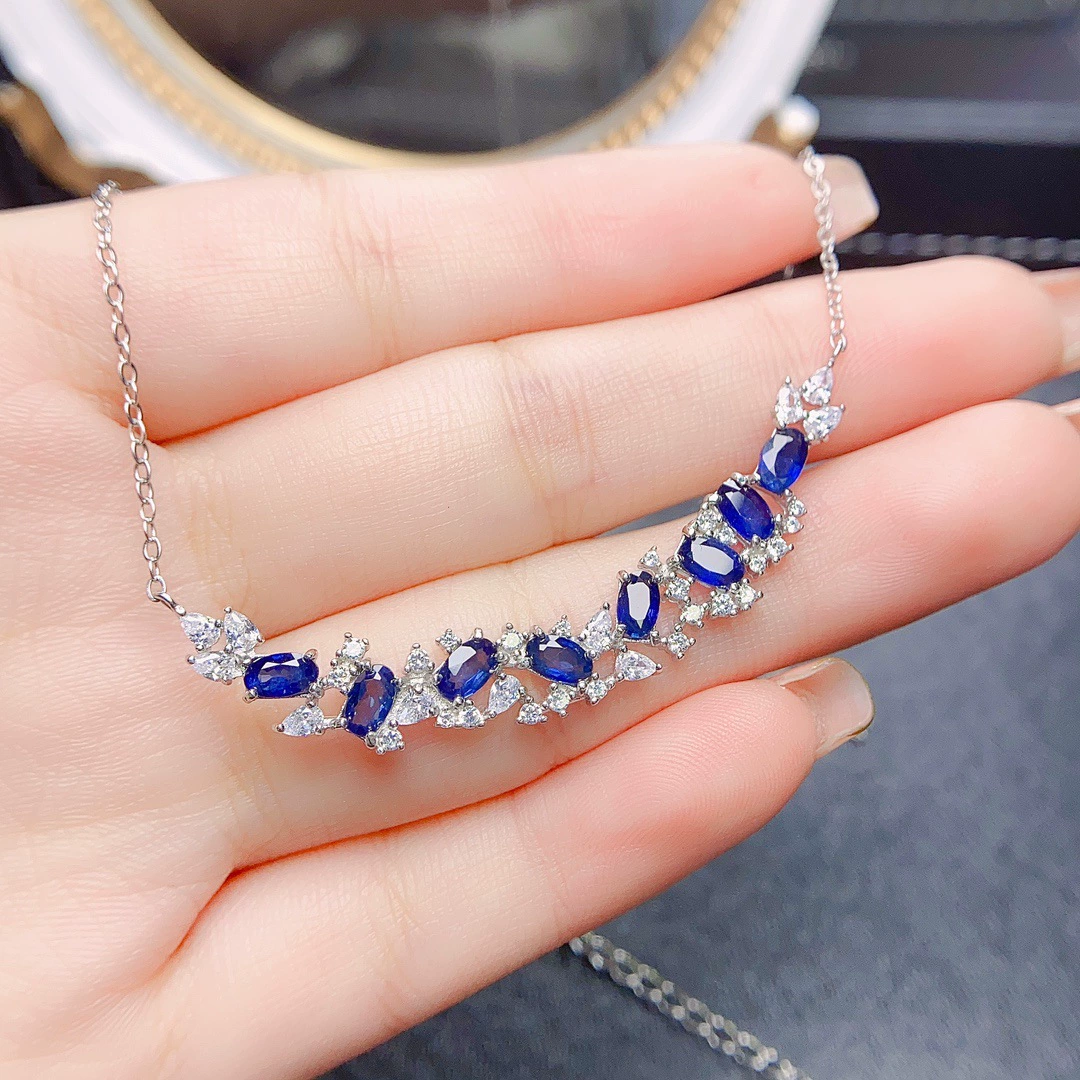 Новый натуральный сапфировое ожерелье S925 Серебряный инкрустированный основной камень 3*5 мм дикий сетка красный для женских аксессуаров оптом