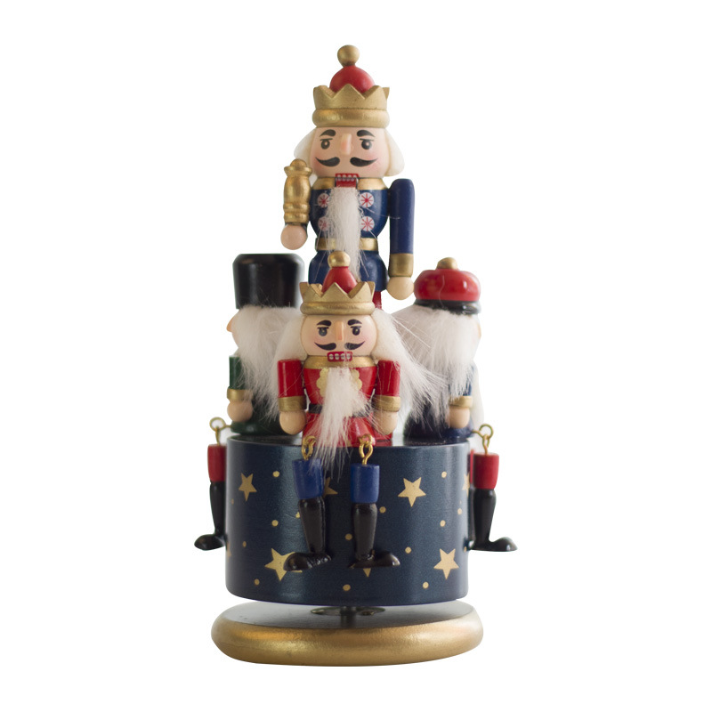 Navidad regalos navideños cascanueces caja de música giratoria artesanía decoración casera madera caja de ocho tonos