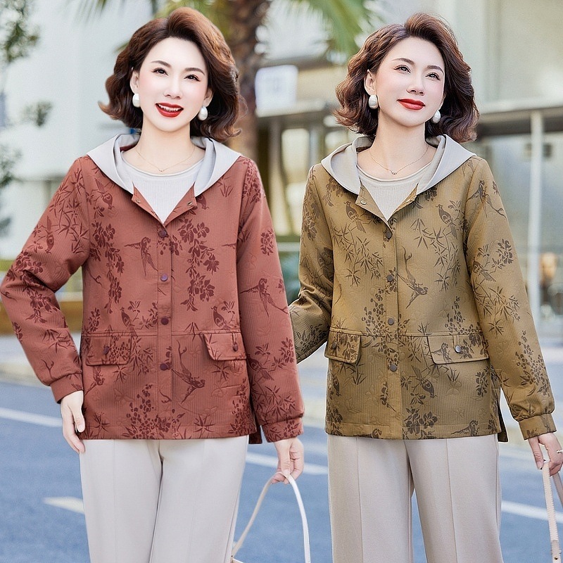 妈妈春秋洋气外套大码短款风衣2025新款中老年女秋装休闲夹克上衣|undefined