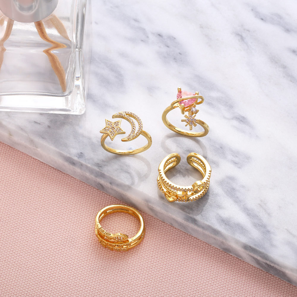 Fashion geometric female simple star moon copper rings