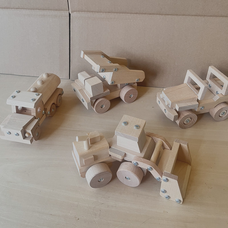 Cross-border baby creative simulation wooden toy engineering fire truck model assembly educational early education building blocks