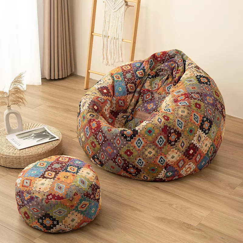 跨境懒人沙发可躺可睡卧室阳台客厅房地上单人沙发提花民族风豆袋