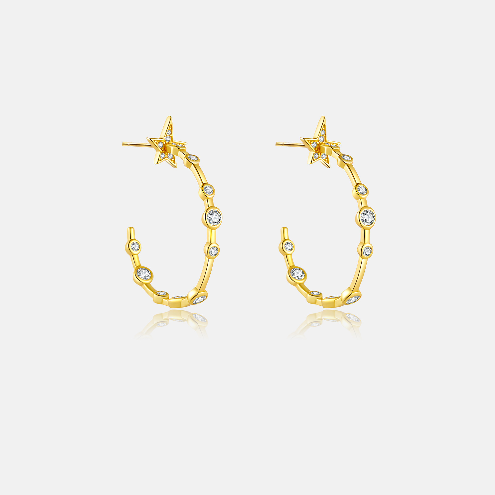 1 Pair Sweet Shiny C Shape Star Plating Inlay Sterling Silver Zircon 18K Gold Plated Ear Studs display picture 3
