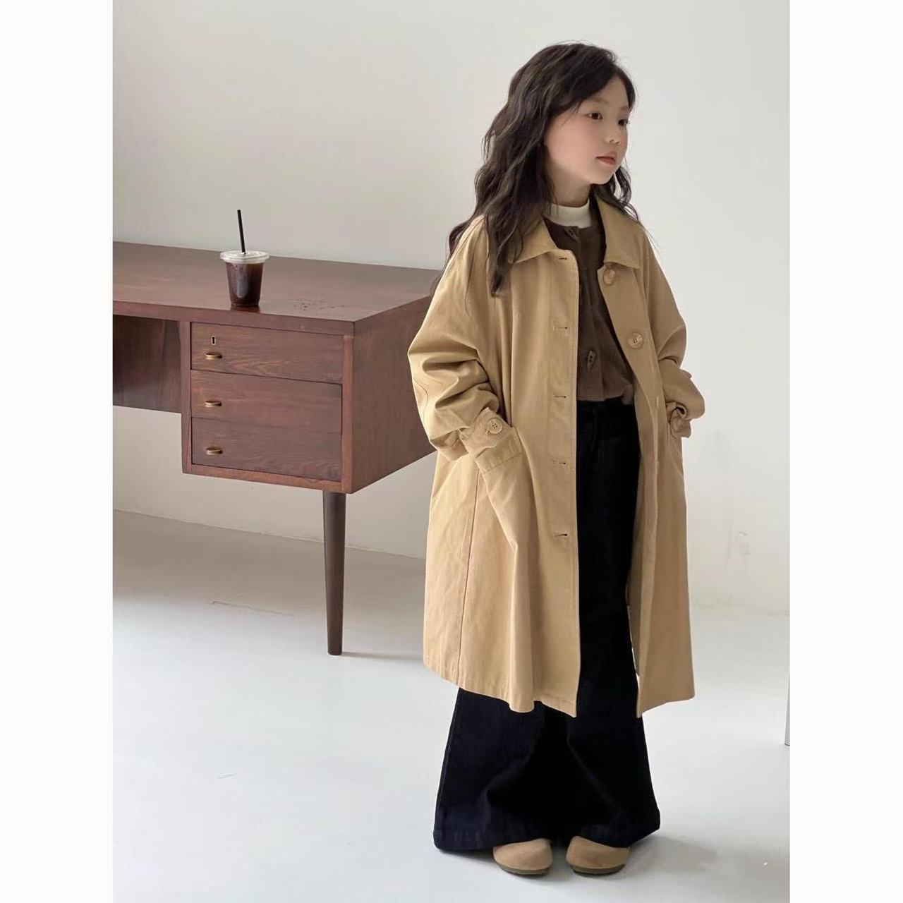 Primavera y otoño de las niñas nuevas niñas estilo extranjero primavera de moda estilo británico niñas chaqueta larga abrigo