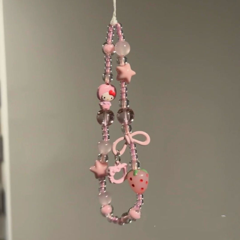 Ins Style Simple New Homemade Pink Strawberry Cut Out Kt Pendant Mobile Phone Chain Ccd Camera Girl Universal Ins Style Simple New Homemade Pink Strawberry Cut Out Kt Pendant Mobile Phone Chain Ccd Camera Girl Universal