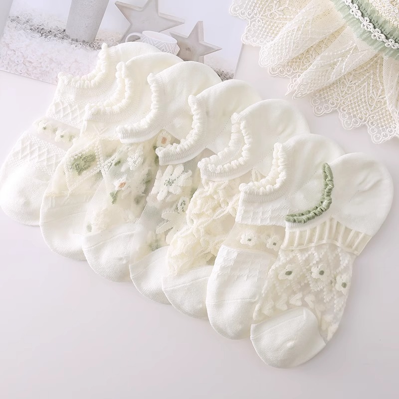 Women's summer thin crystal socks breathable socks white invisible socks boat Socks ultra-thin socks short low-cut spring