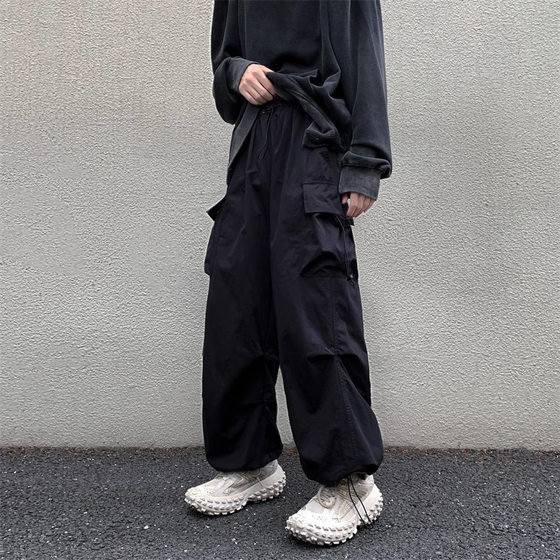 American Style vintage Vintage Workwear Casual Pants Men's High Street Couple Loose Functional Style Drawstring Long Pants