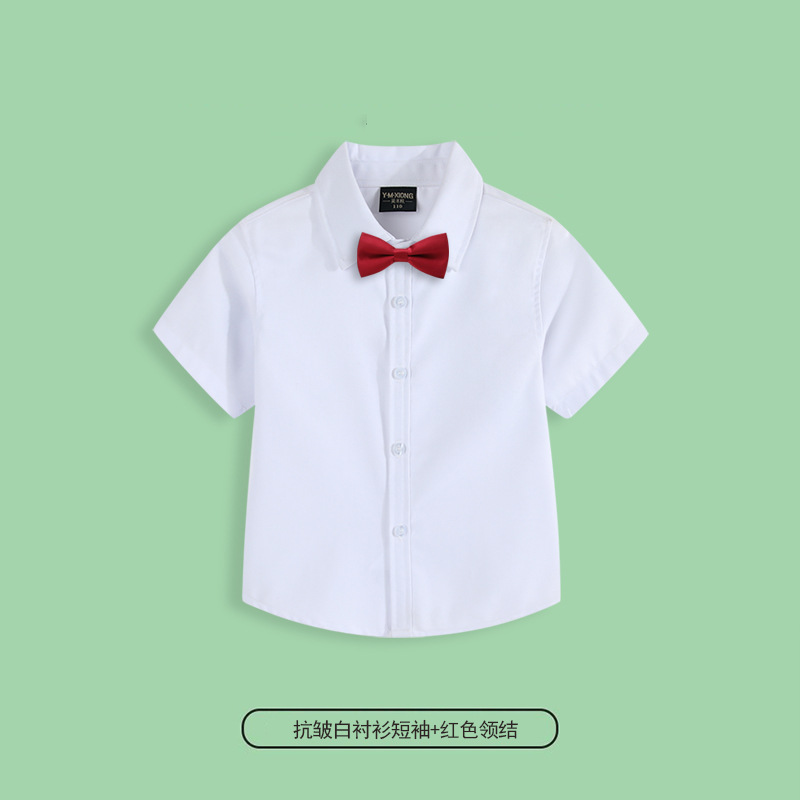 Camisa blanca antiarrugas manga corta + pajarita roja / 110cm