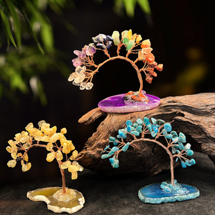 Natural Crystal Agate Ornaments Crystal Money Tree Home Living Room Office Desktop Workstation Creative Wealth Ornaments