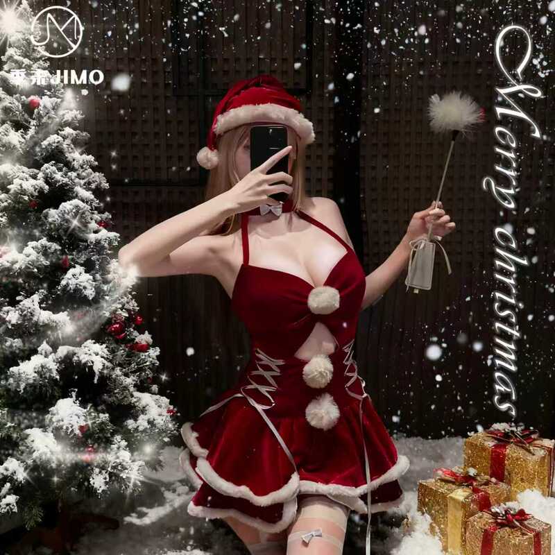 End-Of-Season Original Sexy Korean Velvet Red Suspender Dress Cos Christmas Outfit Pure Desire Halter Neck Lingerie for Women