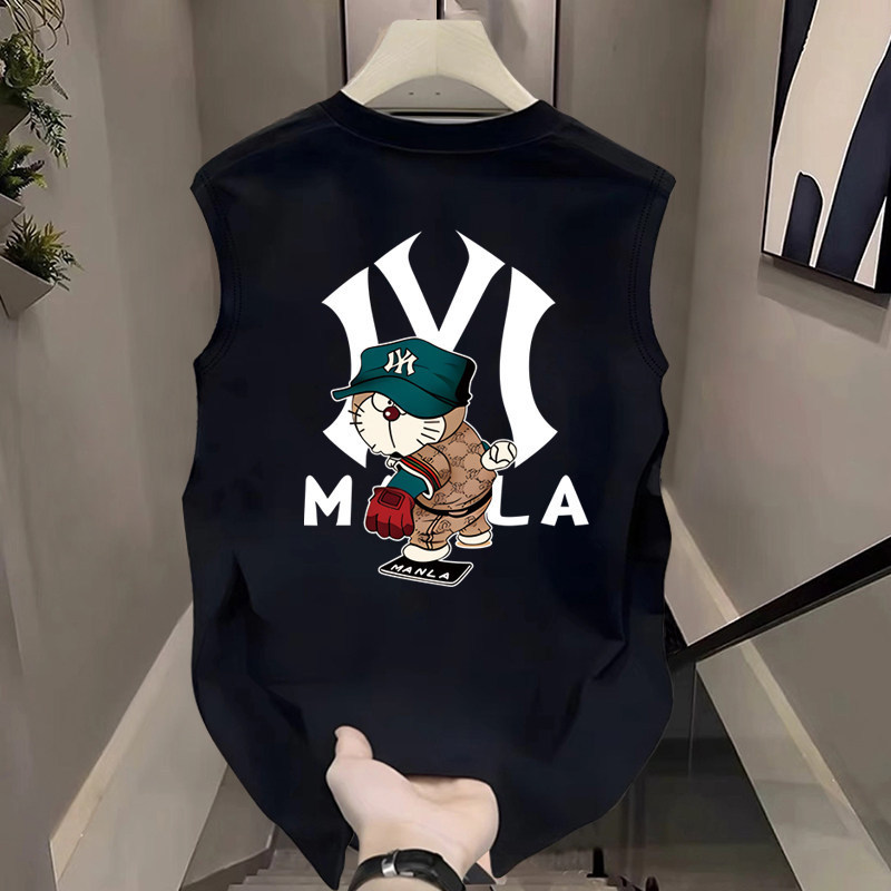American-Style Cool Cartoon Pure Cotton Vest for Men, Summer Loose Round-Neck Sleeveless T-Shirt, Casual Versatile Undershirt