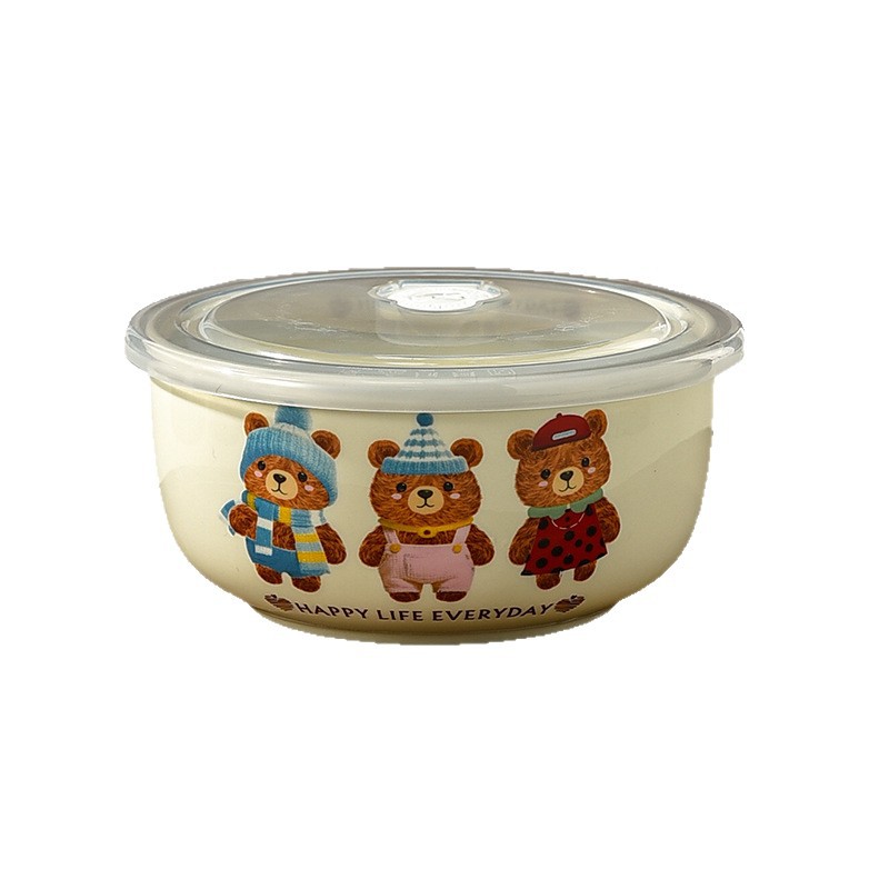 Cuencos de cerámica de tres piezas con cubierta de caja de preservación de microondas sellado de bento para estudiantes de almuerzo de oso grande