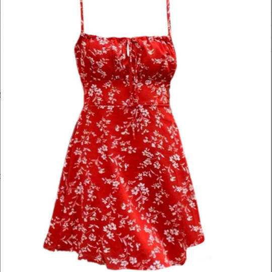 2024 girl French floral suspender skirt women autumn and summer temperament white waist-hugging dress red sleeveless short skirt