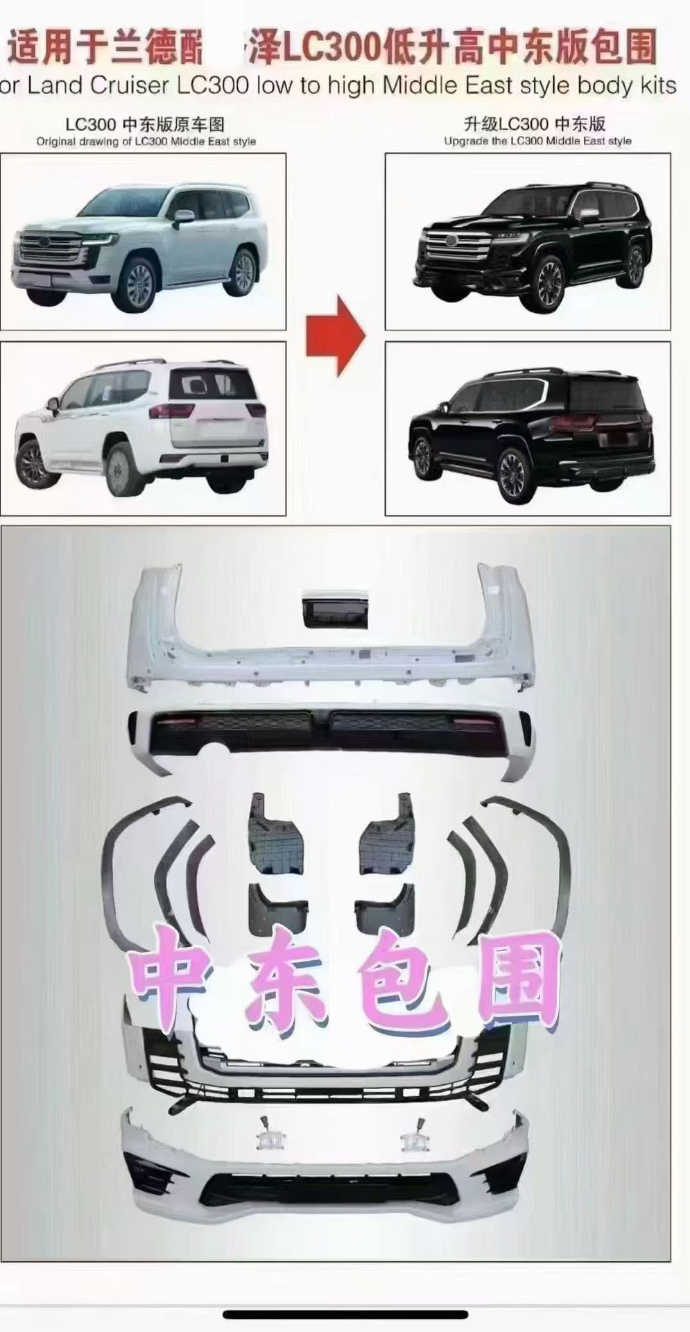 Suitable for 22-25 Land Cruiser Lc300 Front and Rear Large Surround Low Lift High Middle East Surround