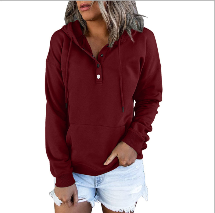 9734 # ropa de mujer europea y americana 2021 Amazon estación independiente Manga larga suelta casual con capucha cordón bolsillo suéter