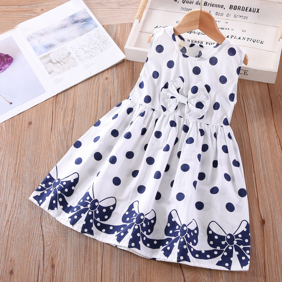 Children's clothing foreign trade hot summer girls dress Korean style western style children's skirt polka dot bow vest dress