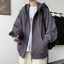 2025纯棉秋冬季拉链开衫连帽卫衣男韩版宽松加绒情侣装外套上衣服