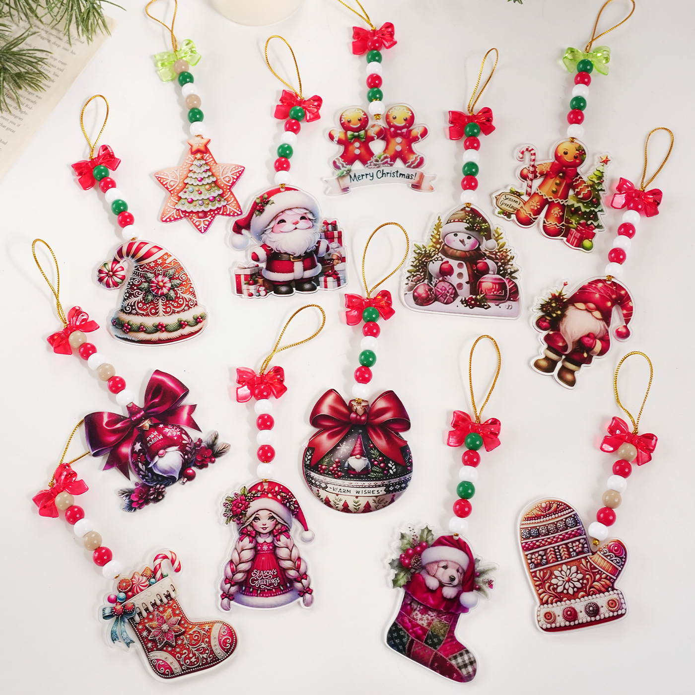 Acrílico transfronterizo estilo europeo y americano plástico plano colgante cuentas colgante árbol de Navidad colgante decoración colgante