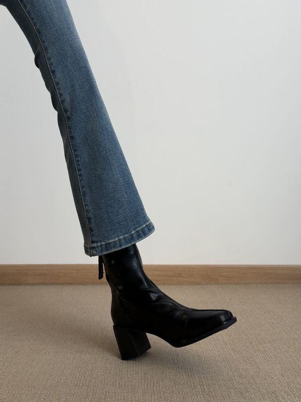 Factory Direct Supply, Online Appearance ~ 6Cm/Square Toe Back Zipper Elastic Slim Boots Women's High Heel Short Boots