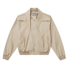 cleanfit小众拼接设计感垫肩短式皮衣外套男宽松棒球领机车皮夹克