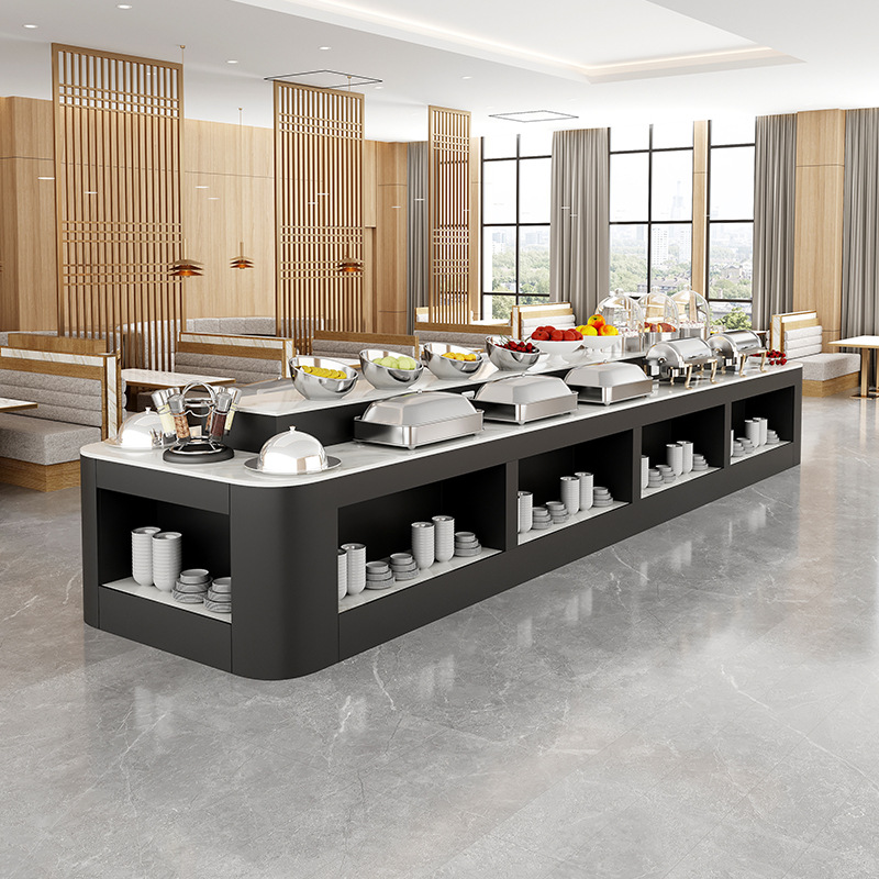 Restaurant Hotel Double-sided Arc Buffet Table with Heat Preservation and Constant Temperature Dining Table Fruit Table Dessert Cold Cuisine Table Cabinet