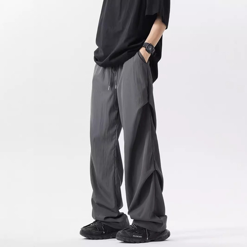 American-style paratrooper pants for men, summer thin loose trendy brand work casual pants, outdoor ice silk quick-dry wide-leg pants