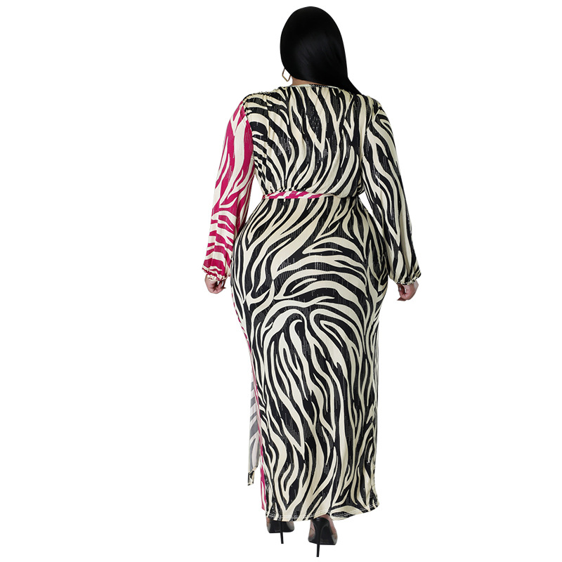 Plus Size Women's Dress Sexy Printed Two Tone Irregular Hemline_voghion.com