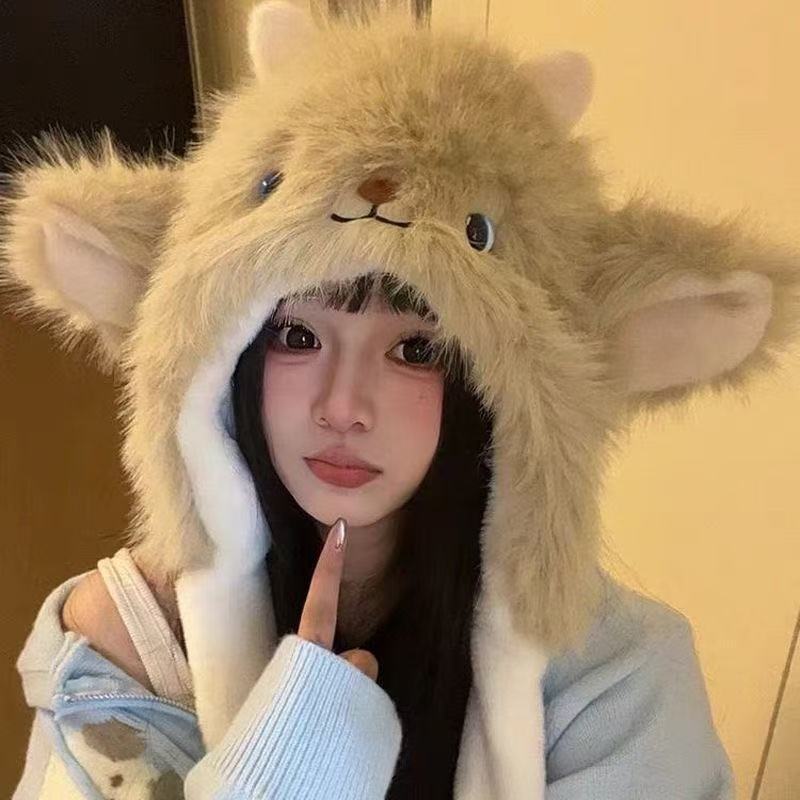 【耳朵会动】保暖防寒冬季新款可爱小羊帽子白加绒女保暖护耳防寒|undefined