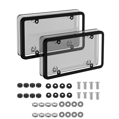 American License Plate Frame Transparent: License plate holder/license plate holder - 2-light-black-covers-2-frames-black-accessories