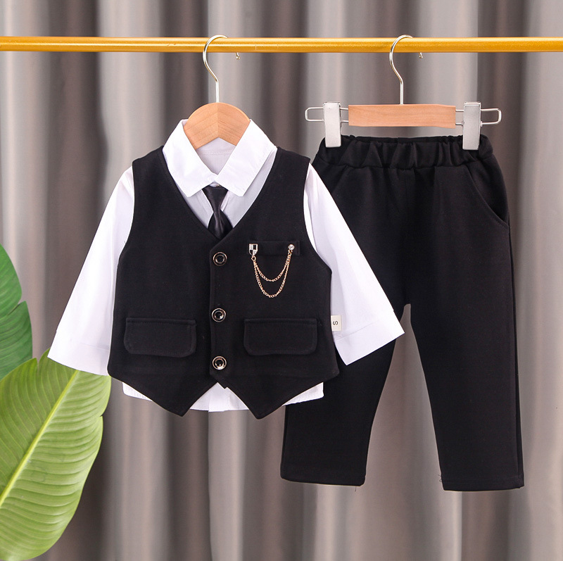 Simple Style British Style Solid Color Cotton Boys Clothing Sets display picture 2