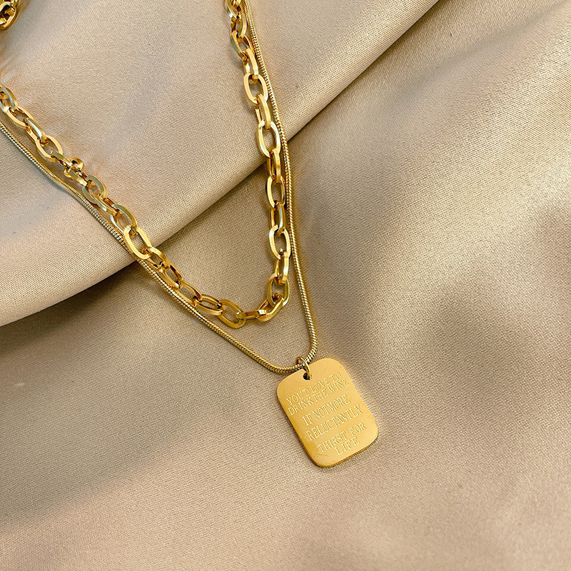 Titanium Steel Double-Layer Stacked Necklace Women's Sweater Chain New Tag Hip-Hop Style Clavicle Chain High-End Niche Style Jewelry