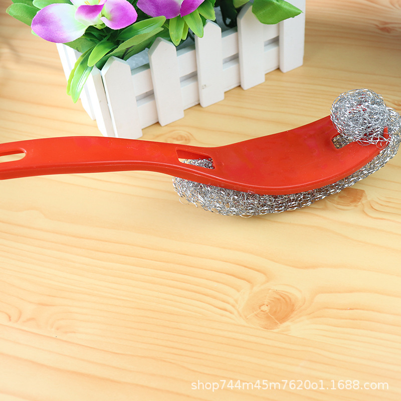 Cepillo para Ollas de Plástico, Cepillo de Limpieza de Alambre de Acero, Utensilios de Cocina, Cepillo para Ollas con Mango Curvo, Venta al por Mayor de Tiendas de Artículos a un Dólar