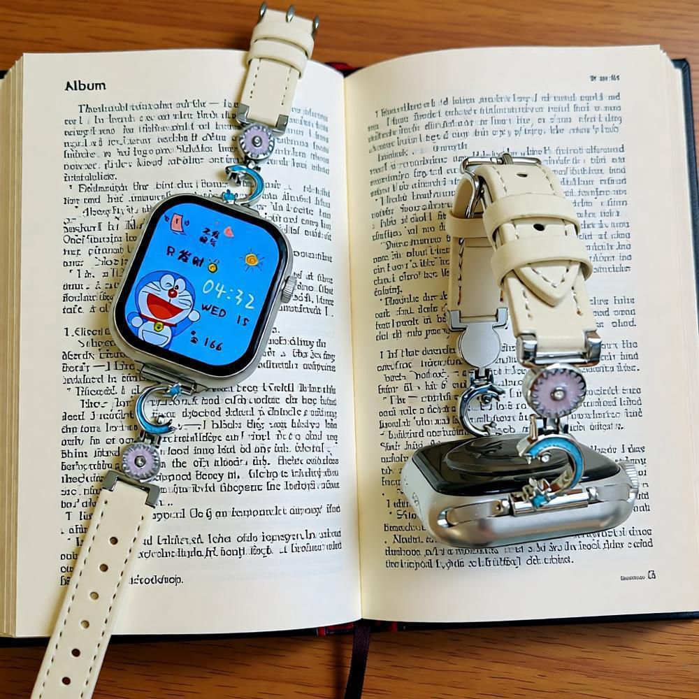 Suitable for Xiaomi Mi Band 8/9/10 Nfc Metal Moon Leather Apple Watch 1-11 Generation Women's Watch Strap