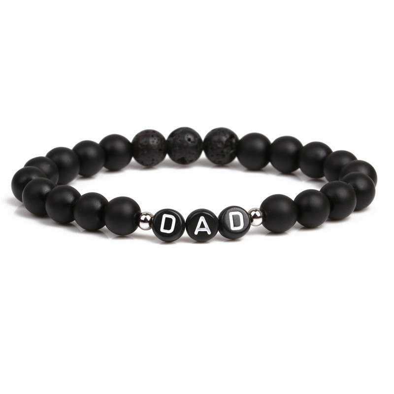 Venta caliente transfronteriza europea y americana 8mm pulsera de piedra natural letras DAD regalo del día del padre cuerda elástica pulsera con cuentas al por mayor