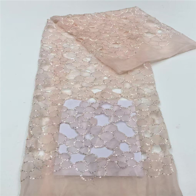 白色镂空欧根纱花朵精致激光绣珠管亮片绣布料婚纱礼服DIY时装料