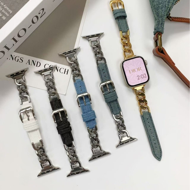 for applewatch98 apple watch se7 metal strap single loop chain Denim iwatchS10 women