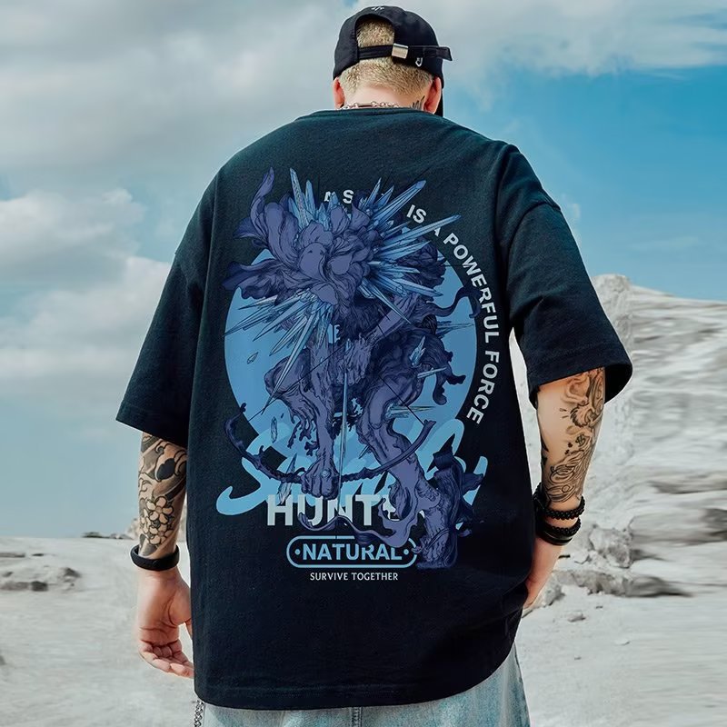 美式潮牌宽松胖子T恤短袖五分袖新款黑色加肥加大码男装夏季8XL