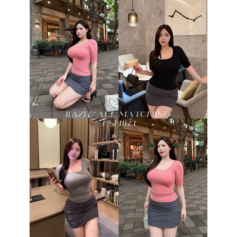 【Rena Kojima】Slightly Plus-Size Pure Desire Style High-Elastic Round-Neck Short-Sleeve T-Shirt with a Slimming Effect and Summer Skirt 【Rena Kojima】Slightly Plus-Size Pure Desire Style High-Elastic Round-Neck Short-Sleeve T-Shirt with a Slimming Effect and Summer Skirt