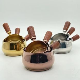 304 Stainless Steel Sauce Cup Western Steak Cup Wooden Handle Seasoning Cup