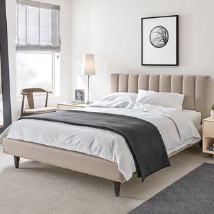 Nordic Double Bed 1.5 Simple Modern 1.8 Light Luxury Master Bedroom Guesthouse Wedding Bed Cotton Linen Fabric Bed