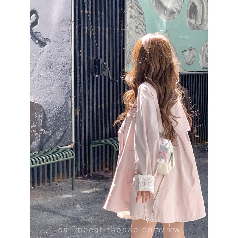 Callmeear//【Autumn Mousse】Cuff Lace Splicing Design Windbreaker Jacket Women's Autumn Loose Top