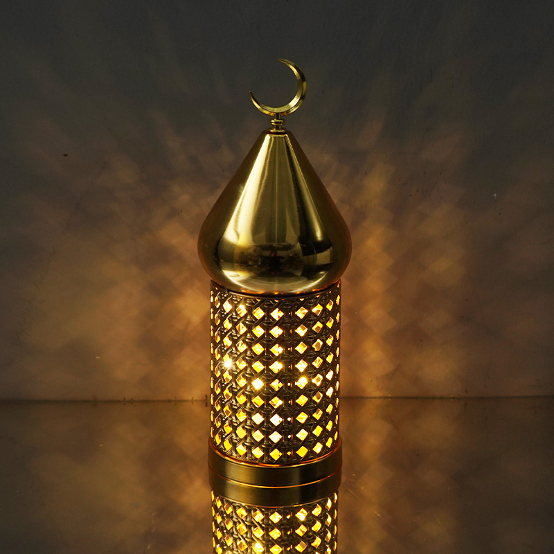 Cross-border new Moroccan modern simple hollow gold led lighthouse wind lamp living room home craft decorations
